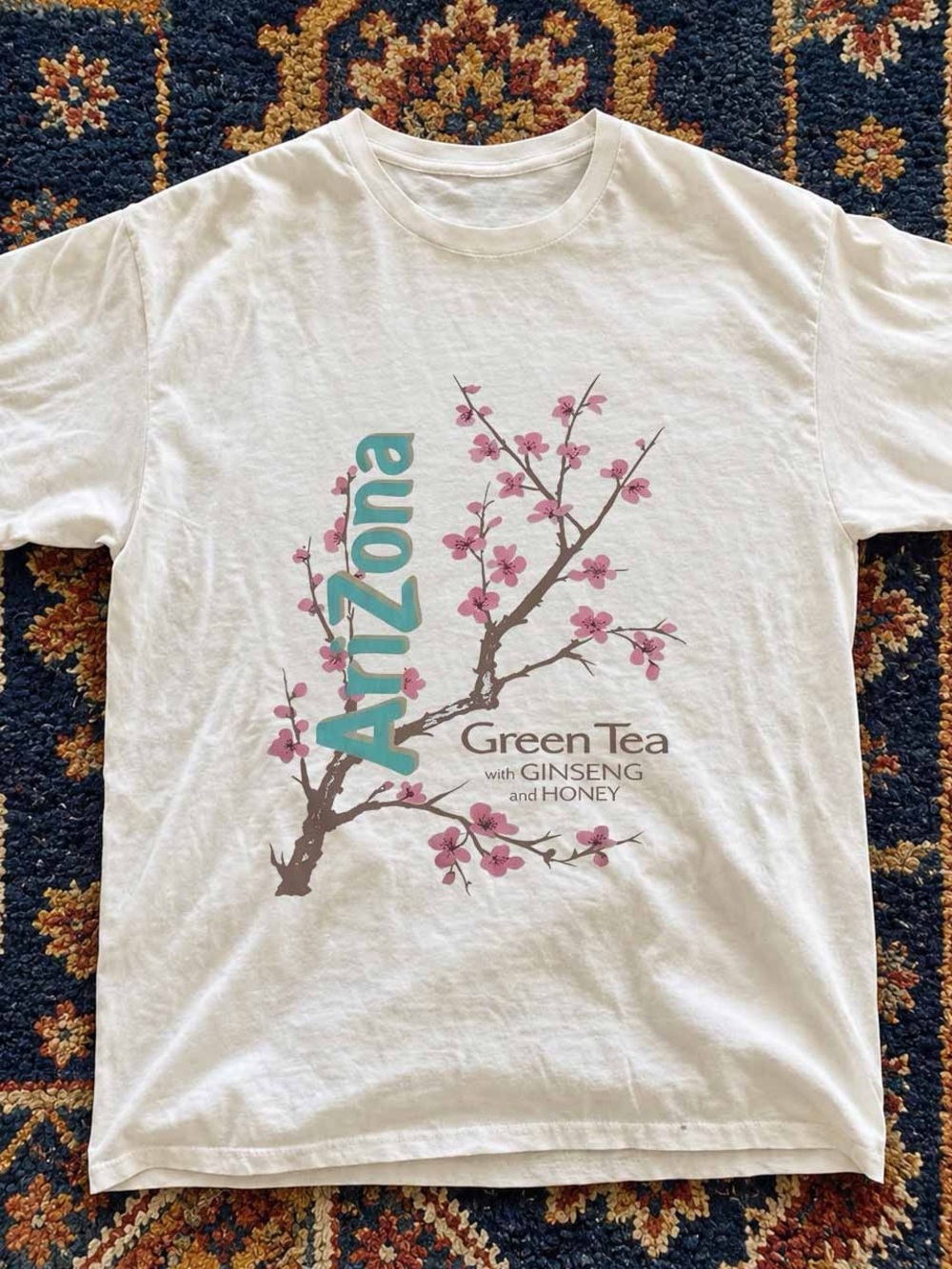 Gildan White Tee with Pink Blossoms and Teal Arizona Logo